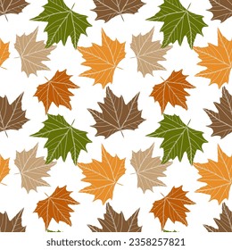 Autumn seamless pattern with colorful maple leaves on a white background. Botanical pattern for textiles, wrapping paper, wallpapers, covers and presentations.
