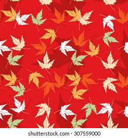 Autumn seamless pattern with colorful maple leaves.