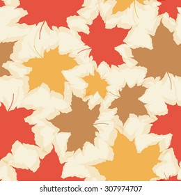 Autumn seamless pattern - colorful maple leaves (red, brown, yellow) on a tan background. Eps 10.