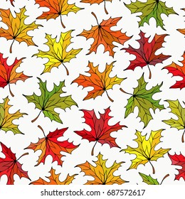 Autumn seamless pattern with colorful maple leaves. Nature background. Vector illustration.