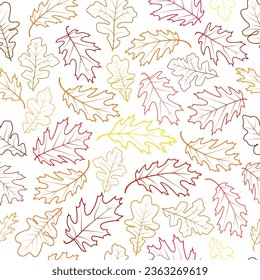 Autumn seamless pattern with colorful oak leaves. Leaf outlines vector repeat pattern textile design, wallpaper, background.