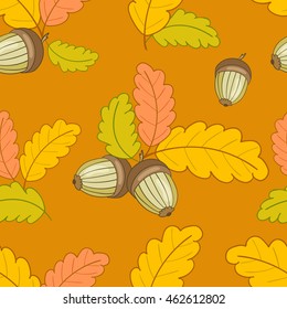 autumn seamless pattern with colorful oak leaves and acorns.Vector background.Illustration.