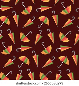 padrão contínuo de outono com guarda-chuvas coloridos, perfeito para desenhos sazonais. Ilustração vetorial