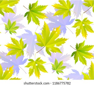 Autumn seamless pattern - colorful and saturated maple leaves (yellow, orange and turquoise) abstract vector background.