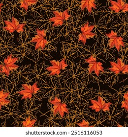 Patrón de otoño sin fisuras con hojas de otoño coloridas. Patrón de repetición de Vector para diseño textil, Fondo de pantalla, fondo.