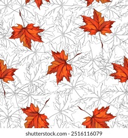 Patrón de otoño sin fisuras con hojas de otoño coloridas. Patrón de repetición de Vector para diseño textil, Fondo de pantalla, fondo.