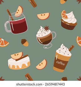 Autumn seamless pattern, cozy autumn elements, pattern vector illustration