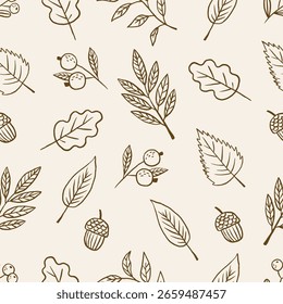 Autumn seamless pattern, cozy autumn elements, pattern vector illustration