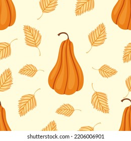Herbstnahtloses Muster mit gemütlichen Kürbissen und saisonalen Elementen auf weißem Hintergrund.Handgezeichnete Herbstkürbis. Textur für Scrapbooking, Packpapier, Einladungen.
