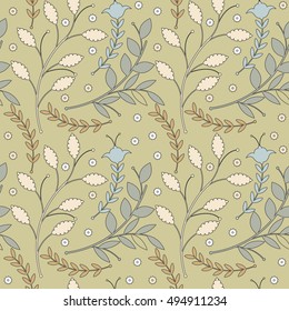 Autumn seamless pattern with decorative leaves and flowers can be used for design fabric, wallpapers, covers and more designs. Vector image.