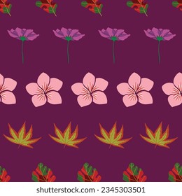 Autumn seamless pattern design on purple background