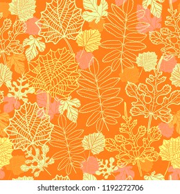 Autumn seamless pattern with different leaves. Colorful background.