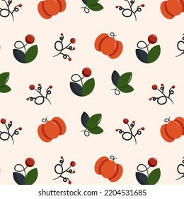 Autumn, seamless pattern with different leaves and plants	