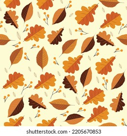Patrón ininterrumpido de otoño con hojas y aves diferentes