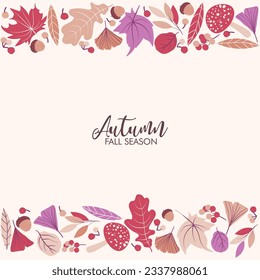 Autumn seamless pattern with different leaves and plants, seasonal colors. Autumn leaves seamless pattern wallpaper image
