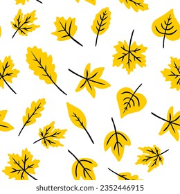 Patrón ininterrumpido de otoño con hojas diferentes. Hojas vectoriales de dibujo manual 