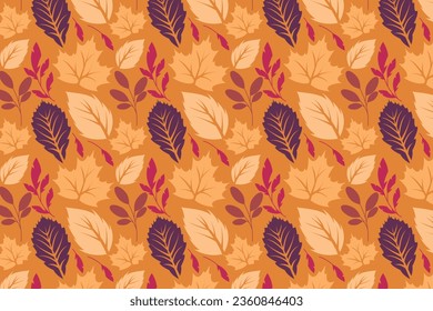 Herbstnahtloses Muster mit verschiedenen Blättern und Pflanzen, saisonale Farben.