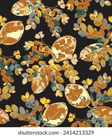 Autumn seamless pattern with different leaves and plants, seasonal colors. perfect for fashion and decoration. for textile or book covers, wallpapers, print, gift wrap and scrapbooking