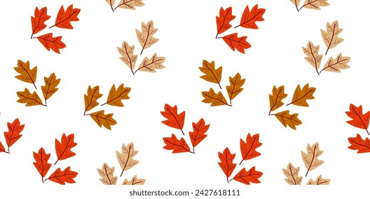 Autumn seamless pattern with different leaves and plants Nature Plant leaf Vector seamless. leaf pattern Seamless pattern hand-drawn with tropical leaves. floral seamless pattern