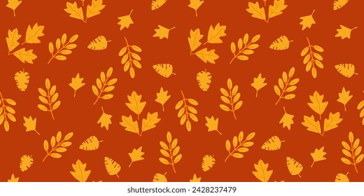 Autumn seamless pattern with different leaves and plants Nature Plant leaf Vector seamless. leaf pattern Seamless pattern hand-drawn with tropical leaves. floral seamless pattern