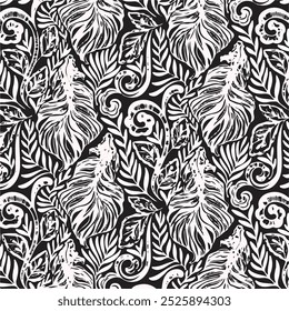 Autumn seamless pattern with different leaves and plants, seasonal colors
