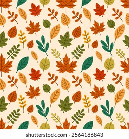 Autumn seamless pattern with different autumn leaves