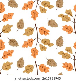 Autumn seamless pattern with different leaves and plants. Vector illustration