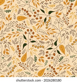 patrón de otoño sin fisuras en estilo doodle. hojas vectoriales y ramas para impresión, tela, ropa, diseño