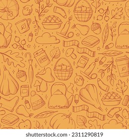 Otoño patrón sin fisuras con doodles para papel pintado, raspado, papel estacionario, papel envolvente, etc. Impresión textil de Acción de Gracias. EPS 10