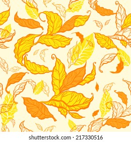 Autumn seamless pattern with drawing leaves