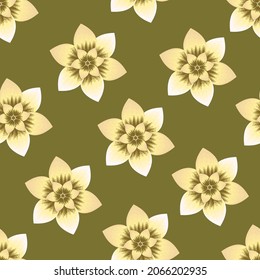 Herbstnahtloses Muster mit eleganter abstrakter Frangipani-Blume, nahtlose Muster-Pflanzen auf pastellgrünem Hintergrund. floraler Hintergrund. Vektordesign. Blumenhintergrund