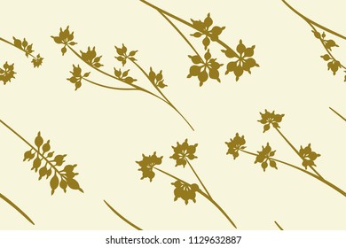 Autumn Seamless Pattern with Eucalyptus Leaves. Foliage Natural Branches. Decorative Background in Vintage Style. Seamless Eucalyptus Pattern for Fabric, Textile, Wrapping Paper, Cloth, Dress, Print.