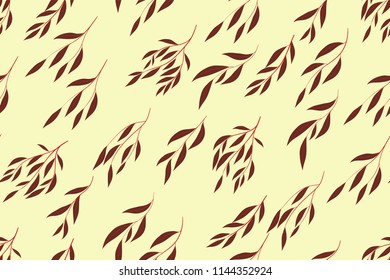 Autumn Seamless Pattern with Eucalyptus Leaves. Foliage Natural Branches. Decorative Background in Vintage Style. Seamless Eucalyptus Pattern for Fabric, Textile, Wrapping Paper, Cloth, Dress, Print.