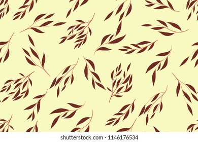 Autumn Seamless Pattern with Eucalyptus Leaves. Foliage Natural Branches. Decorative Background in Vintage Style. Seamless Eucalyptus Pattern for Fabric, Textile, Wrapping Paper, Cloth, Dress, Print.
