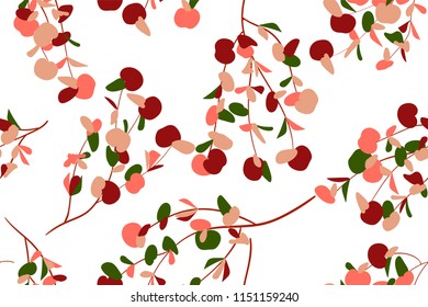 Autumn Seamless Pattern with Eucalyptus Leaves. Foliage Natural Branches. Decorative Background in Vintage Style. Seamless Eucalyptus Pattern for Fabric, Textile, Wrapping Paper, Cloth, Dress, Print.