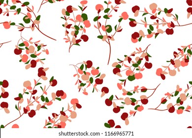 Autumn Seamless Pattern with Eucalyptus Leaves. Foliage Natural Branches. Decorative Background in Vintage Style. Seamless Eucalyptus Pattern for Fabric, Textile, Wrapping Paper, Cloth, Dress, Print.