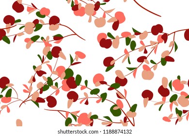 Autumn Seamless Pattern with Eucalyptus Leaves. Foliage Natural Branches. Decorative Background in Vintage Style. Seamless Eucalyptus Pattern for Fabric, Textile, Wrapping Paper, Cloth, Dress, Print.