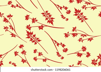 Autumn Seamless Pattern with Eucalyptus Leaves. Foliage Natural Branches. Decorative Background in Vintage Style. Seamless Eucalyptus Pattern for Fabric, Textile, Wrapping Paper, Cloth, Dress, Print.