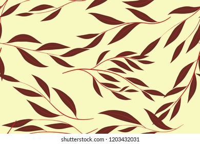 Autumn Seamless Pattern with Eucalyptus Leaves. Foliage Natural Branches. Decorative Background in Vintage Style. Seamless Eucalyptus Pattern for Fabric, Textile, Wrapping Paper, Cloth, Dress, Print.