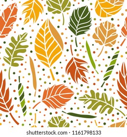 Autumn seamless pattern with fall leaves. Autumn leaves beautiful botanical background