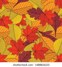 Autumn seamless pattern with fall leaves. Vector illustration