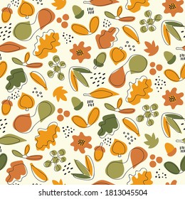 Patrón de otoño sin problemas - humor de caída y colores con formas abstractas y fondo de esbozo