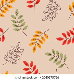 Herbstnahtloses Muster. Fallende Blätter. Zweige. Bleifall. Einstreu aus Leder. Verbindungen. Einzige Vektorgrafik EPS10