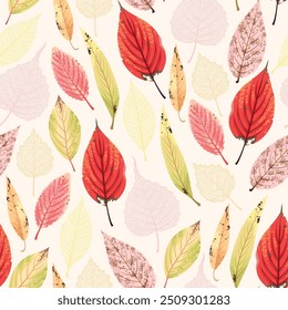 Autumn seamless pattern with falling leaves
