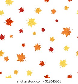 Autumn  Seamless Pattern  With Falling  Maple Leaves on White Background. Elegant Design With  Ideal Balanced Colors. Ideal for Fall Season Designs. Vector Illustration.