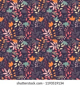 Autumn seamless pattern with floral decorative elements, colorful design, vector illustration
