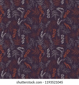 Autumn seamless pattern with floral decorative elements, colorful design, vector illustration