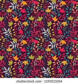 Autumn seamless pattern with floral decorative elements, colorful design, vector illustration