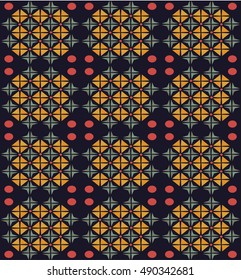 Autumn seamless pattern with flower, leaf and dots