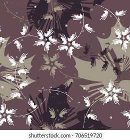 Autumn seamless pattern with flowers and leaves.  Template can be used for surface textures, textile, tile, kids cloth and more creative designs. 